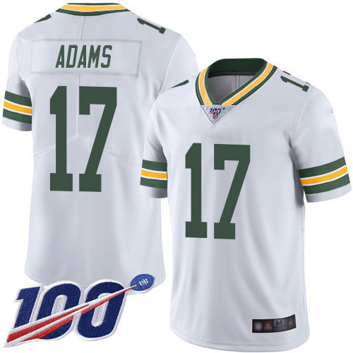 Packers #17 Davante Adams White Men's Stitched Football 100th Season Vapor Limited Jersey