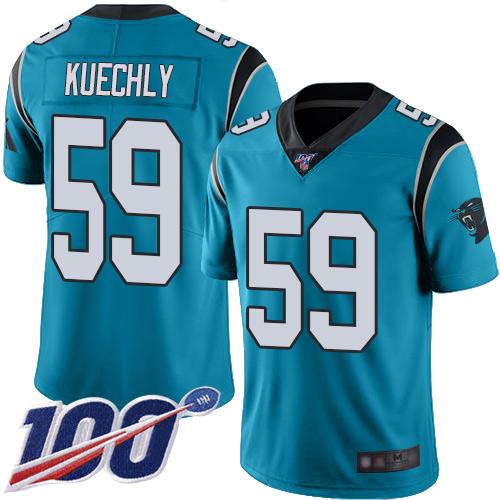 Panthers #59 Luke Kuechly Blue Men's Stitched Football Limited Rush 100th Season Jersey