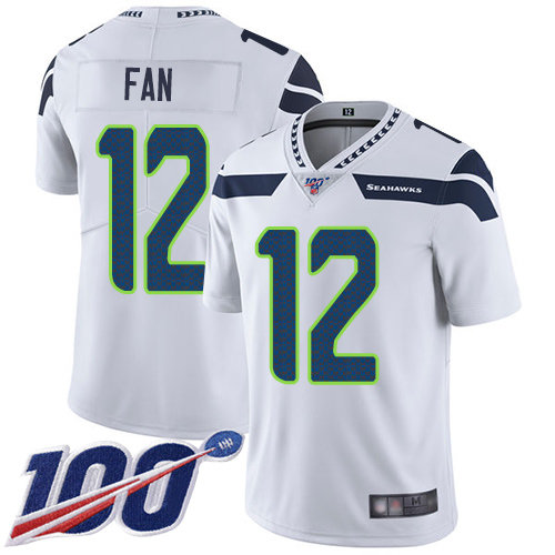 Seahawks #12 Fan White Men's Stitched Football 100th Season Vapor Limited Jersey