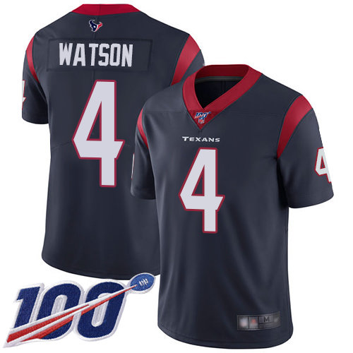 Texans #4 Deshaun Watson Navy Blue Team Color Men's Stitched Football 100th Season Vapor Limited Jersey