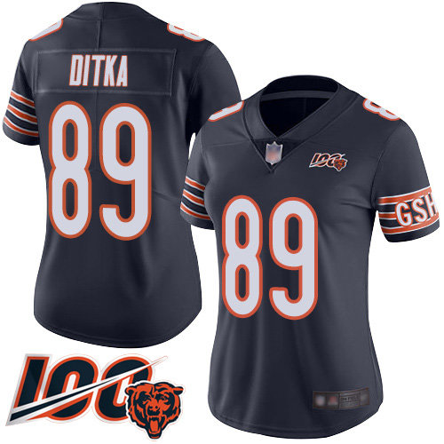 Nike Bears #89 Mike Ditka Navy Blue Team Color Women's Stitched NFL 100th Season Vapor Limited Jersey