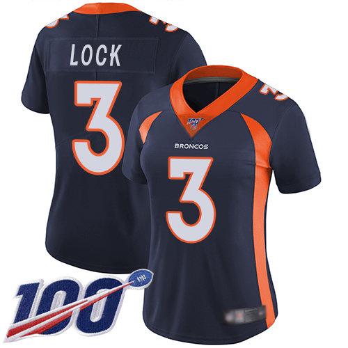 Nike Broncos #3 Drew Lock Navy Blue Alternate Women's Stitched NFL 100th Season Vapor Limited Jersey