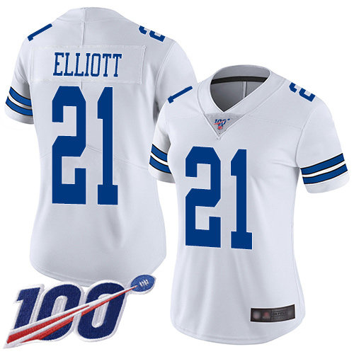 Nike Cowboys #21 Ezekiel Elliott White Women's Stitched NFL 100th Season Vapor Limited Jersey