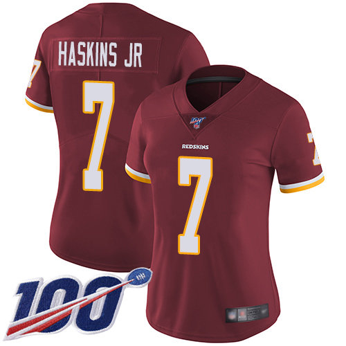 Nike Redskins #7 Dwayne Haskins Jr Burgundy Red Team Color Women's Stitched NFL 100th Season Vapor Limited Jersey