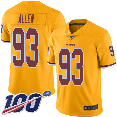 Nike Redskins #93 Jonathan Allen Gold Men's Stitched NFL Limited Rush 100th Season Jersey