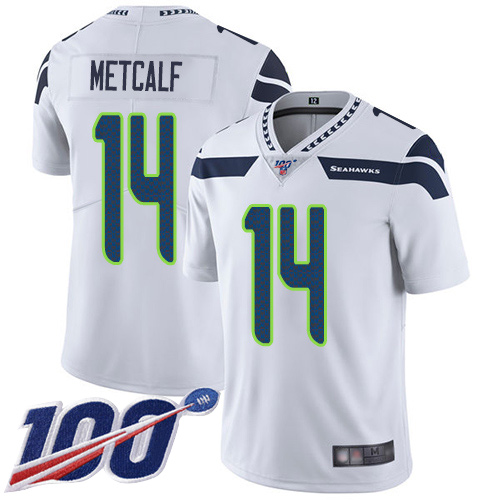 Nike Seahawks #14 D.K. Metcalf White Men's Stitched NFL 100th Season Vapor Limited Jersey