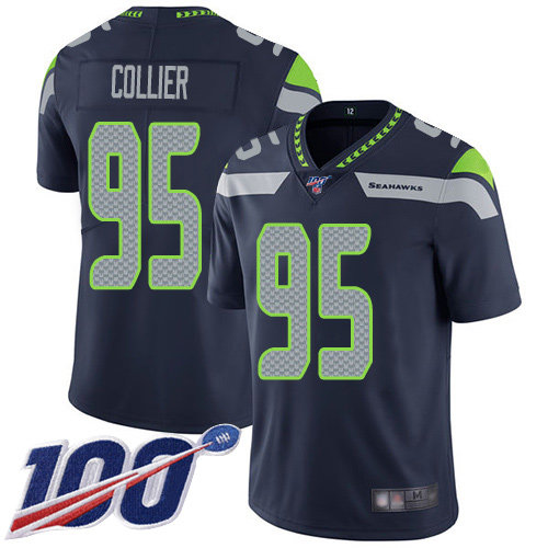 Nike Seahawks #95 L.J. Collier Steel Blue Team Color Men's Stitched NFL 100th Season Vapor Limited Jersey