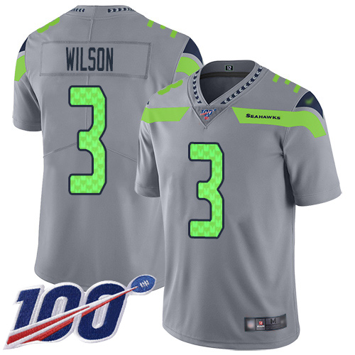 Nike Seahawks #3 Russell Wilson Gray Men's Stitched NFL Limited Inverted Legend 100th Season Jersey