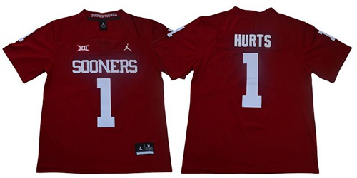 Men's Oklahoma Sooners #1 Jalen Hurts Red Jordan Brand Limited Stitched College Jersey