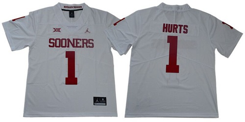 Men's Oklahoma Sooners #1 Jalen Hurts White Jordan Brand Limited Stitched College Jersey