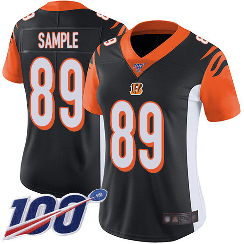 Nike Bengals #89 Drew Sample Black Team Color Women's Stitched NFL 100th Season Vapor Limited Jersey