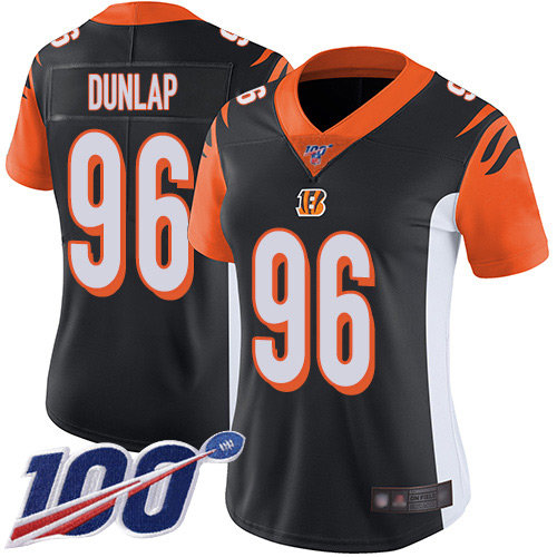 Nike Bengals #96 Carlos Dunlap Black Team Color Women's Stitched NFL 100th Season Vapor Limited Jersey