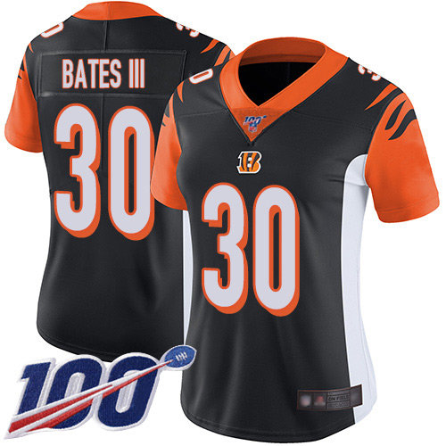 Nike Bengals #30 Jessie Bates III Black Team Color Women's Stitched NFL 100th Season Vapor Limited Jersey