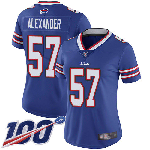 Nike Bills #57 Lorenzo Alexander Royal Blue Team Color Women's Stitched NFL 100th Season Vapor Limited Jersey