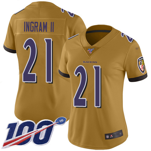 Nike Ravens #21 Mark Ingram II Gold Women's Stitched NFL Limited Inverted Legend 100th Season Jersey