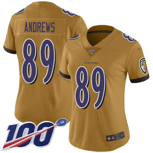 Nike Ravens #89 Mark Andrews Gold Women's Stitched NFL Limited Inverted Legend 100th Season Jersey