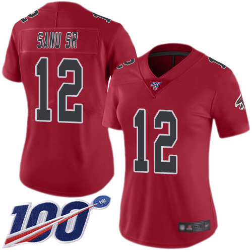 Nike Falcons #12 Mohamed Sanu Sr Red Women's Stitched NFL Limited Rush 100th Season Jersey