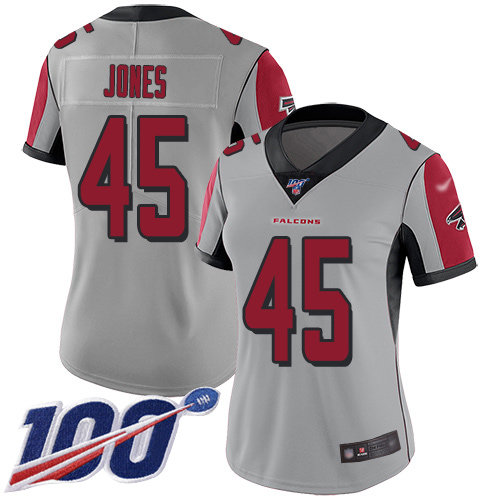 Nike Falcons #45 Deion Jones Silver Women's Stitched NFL Limited Inverted Legend 100th Season Jersey