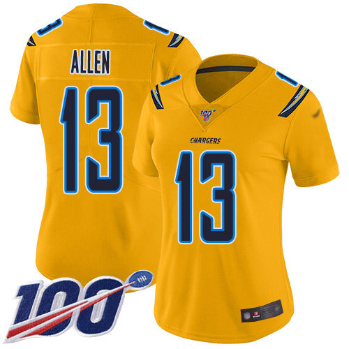 Nike Chargers #13 Keenan Allen Gold Women's Stitched NFL Limited Inverted Legend 100th Season Jersey