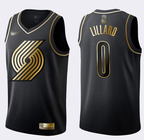 Nike Blazers #0 Damian Lillard Black Gold NBA Swingman Limited Edition Jersey