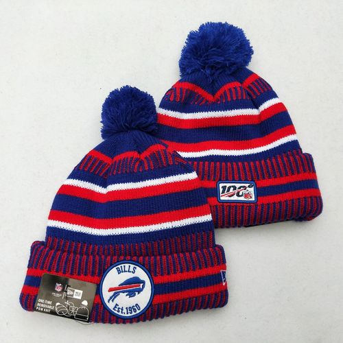 Bills Team Logo Red Royal 100th Season Pom Knit Hat YD