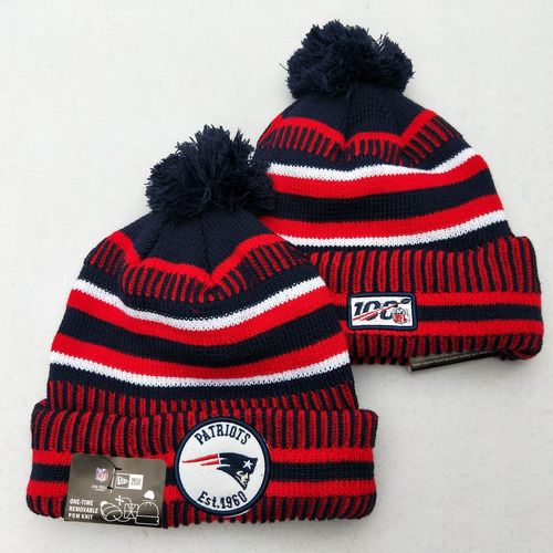 Patriots Team Logo Red 100th Season Pom Knit Hat YD