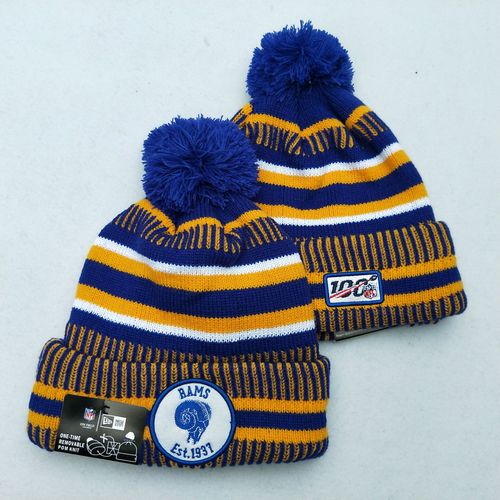 Rams Team Logo Royal Yellow 100th Season Pom Knit Hat YD