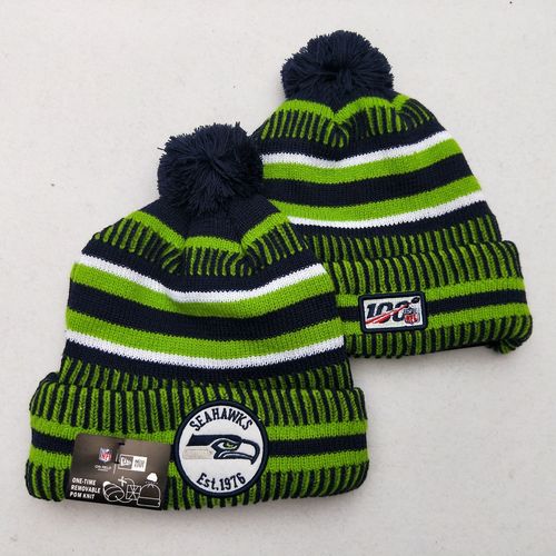 Seahawks Team Logo Green 100th Season Pom Knit Hat YD