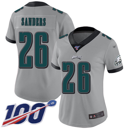 Nike Eagles #26 Miles Sanders Silver Women's Stitched NFL Limited Inverted Legend 100th Season Jersey