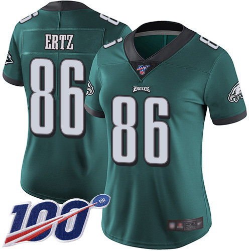 Nike Eagles #86 Zach Ertz Midnight Green Team Color Women's Stitched NFL 100th Season Vapor Limited Jersey