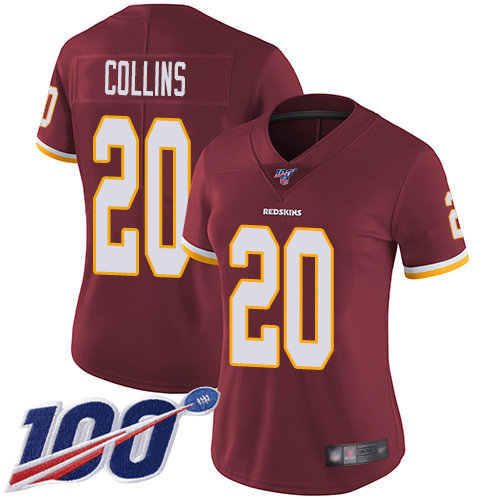 Redskins #20 Landon Collins Burgundy Red Team Color Women's Stitched Football 100th Season Vapor Limited Jersey