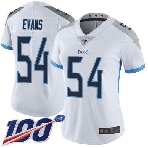 Titans #54 Rashaan Evans White Women's Stitched Football 100th Season Vapor Limited Jersey