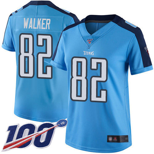 Titans #82 Delanie Walker Light Blue Women's Stitched Football Limited Rush 100th Season Jersey