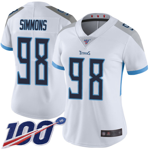 Titans #98 Jeffery Simmons White Women's Stitched Football 100th Season Vapor Limited Jersey