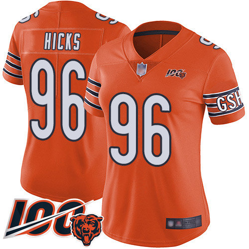 Nike Chicago Bears Women's #96 Akiem Hicks Orange Alternate 100th Season Limited Jersey