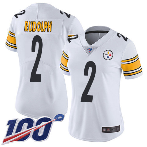 Steelers #2 Mason Rudolph White Women's Stitched Football 100th Season Vapor Limited Jersey