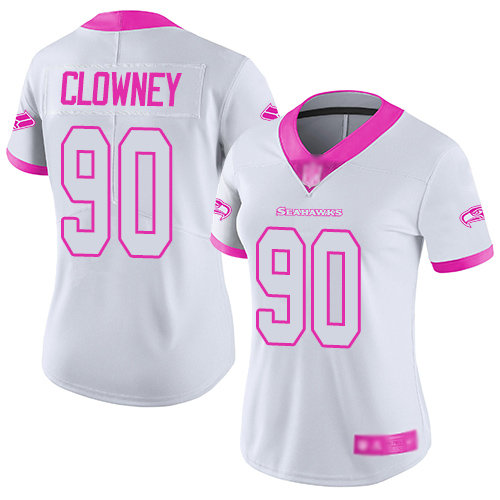 Seahawks #90 Jadeveon Clowney White Pink Women's Stitched Football Limited Rush Fashion Jersey