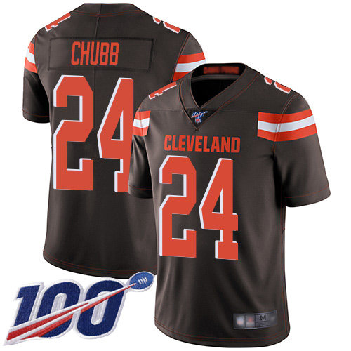 Nike Browns #24 Nick Chubb Brown Team Color Men's Stitched NFL 100th Season Vapor Limited Jersey