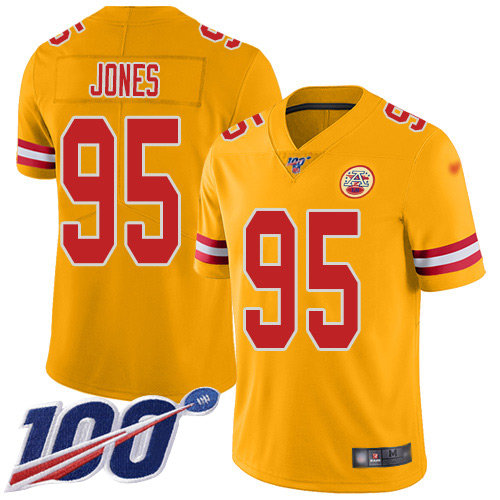 Nike Chiefs #95 Chris Jones Gold Men's Stitched NFL Limited Inverted Legend 100th Season Jersey