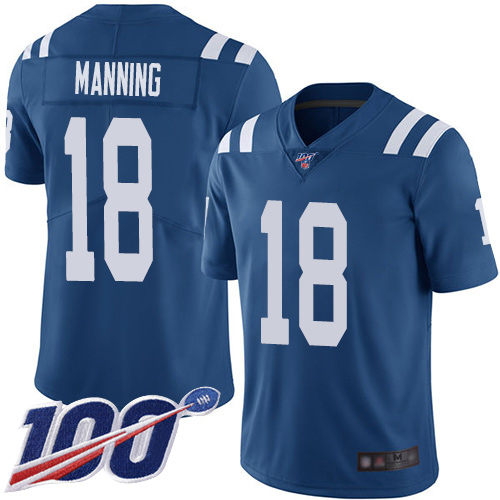 Nike Colts #18 Peyton Manning Royal Blue Team Color Men's Stitched NFL 100th Season Vapor Limited Jersey