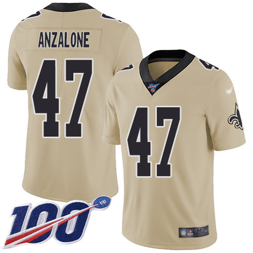 Nike Saints #47 Alex Anzalone Gold Men's Stitched NFL Limited Inverted Legend 100th Season Jersey