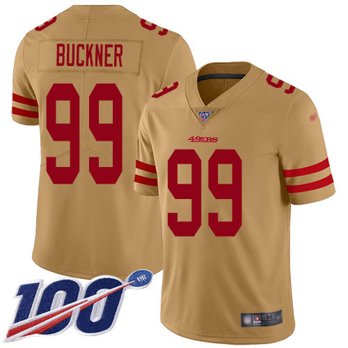 Nike 49ers #99 DeForest Buckner Gold Men's Stitched NFL Limited Inverted Legend 100th Season Jersey