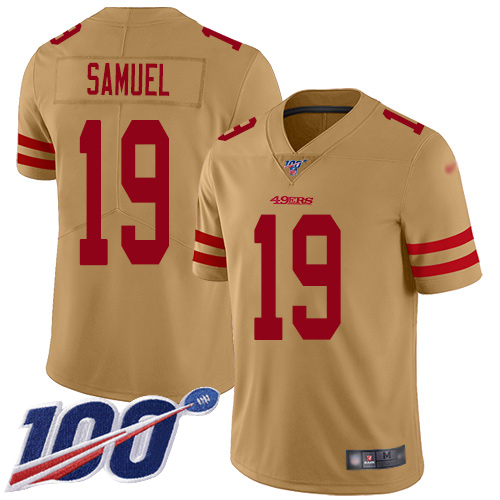 Nike 49ers #19 Deebo Samuel Gold Men's Stitched NFL Limited Inverted Legend 100th Season Jersey