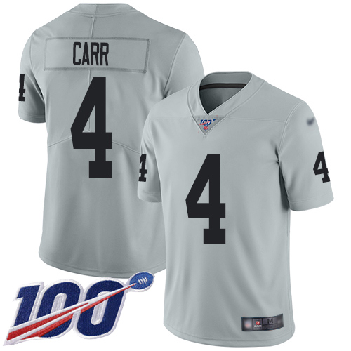 Nike Raiders #4 Derek Carr Silver Men's Stitched NFL Limited Inverted Legend 100th Season Jersey