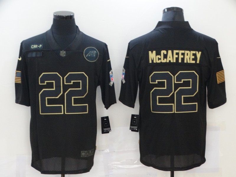 Men's Carolina Panthers #22 Christian McCaffrey Black 2020 Salute To Service Stitched NFL Nike Limited Jersey