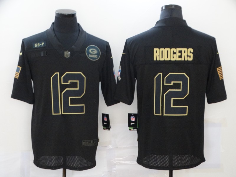 Men's Green Bay Packers #12 Aaron Rodgers Black 2020 Salute To Service Stitched NFL Nike Limited Jersey