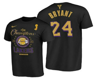 Los Angeles Lakers #24 Kobe Bryant 2020 NBA Finals Champions Black Locker Room T-Shirt