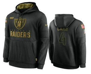 Men's Las Vegas Raiders #4 Derek Carr Black 2020 Salute To Service Sideline Performance Pullover Hoodie