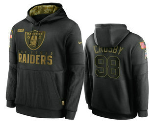 Men's Las Vegas Raiders #98 Maxx Crosby Black 2020 Salute To Service Sideline Performance Pullover Hoodie