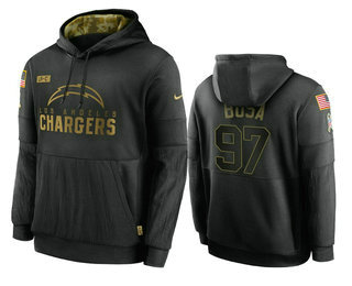 Men's Los Angeles Chargers #97 Joey Bosa Black 2020 Salute To Service Sideline Performance Pullover Hoodie